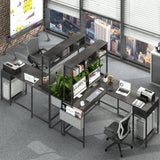 Yoobure L Shaped Desk Gaming Desk with LED Strip & Power Outlet, Reversible L-Shaped Computer Desk with Storage Shelf & Drawer, Corner Desk with Storage Bag, 2 Person Home Office Desk, Gray Yoobure