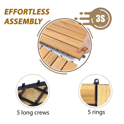 27 PCS Wood Deck Tiles, 12 Inch Patio Decor Waterproof Flooring for Outdoor Indoor, Composite Interlocking Balcony Tiles as Patio Pavers, Garden Floor Covering, Pool Deck Kits (6 Slats 27 Pcs)