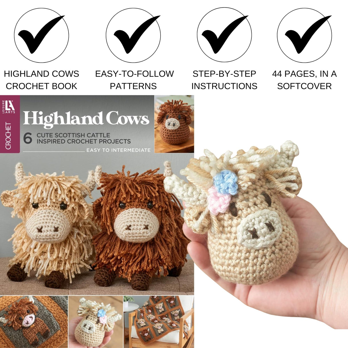 LEISURE ARTS Highland Cows Crochet Book – Delightful Crochet Amigurumi Pattern Books Featuring Adorable Highland Cows, Perfect Animals Pattern Book for Crafters LEISURE ARTS