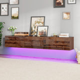 LUXOAK 70" Wall Mounted High Gloss Floating TV Stand with LED Lights & Charging Station,Media Entertainment Center for TVs Up to 80", Modern Woodgrain Floating TV Console for Living Room, Espresso LUXOAK