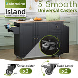 55.6“ Kitchen Island On Wheels, Rolling Kitchen Island Cart with Drop Leaf, Kitchen Storage Cabinet with 3 Drawers and Inner Adjustable Shelves for Dining Room/Living Room, Towel Rack Spice Cart Black VALONDINO