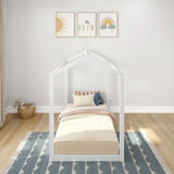 Max & Lily Twin Floor House Bed, Modern Solid Wood Low Bed Frame for Kids, Montessori Floor Bed for Bedroom, Playroom, Wooden Slats, White Max & Lily