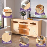 Yeyawomy Rattan Tall Entertainment Center for 65 inch TV, Modern TV Stands for Living Room,Tall TV Stand with LED lights, Storage Cabinet,Adjustable Shelf,Media Console,Wood TV Consoles Yeyawomy