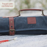 Earth & Fiber Co. Waxed canvas knitting needle case (up to 16 inches) - knitting bag - knitting needle organizer- knitting needle storage - circular knitting needle case (blue) Earth & Fiber Co.
