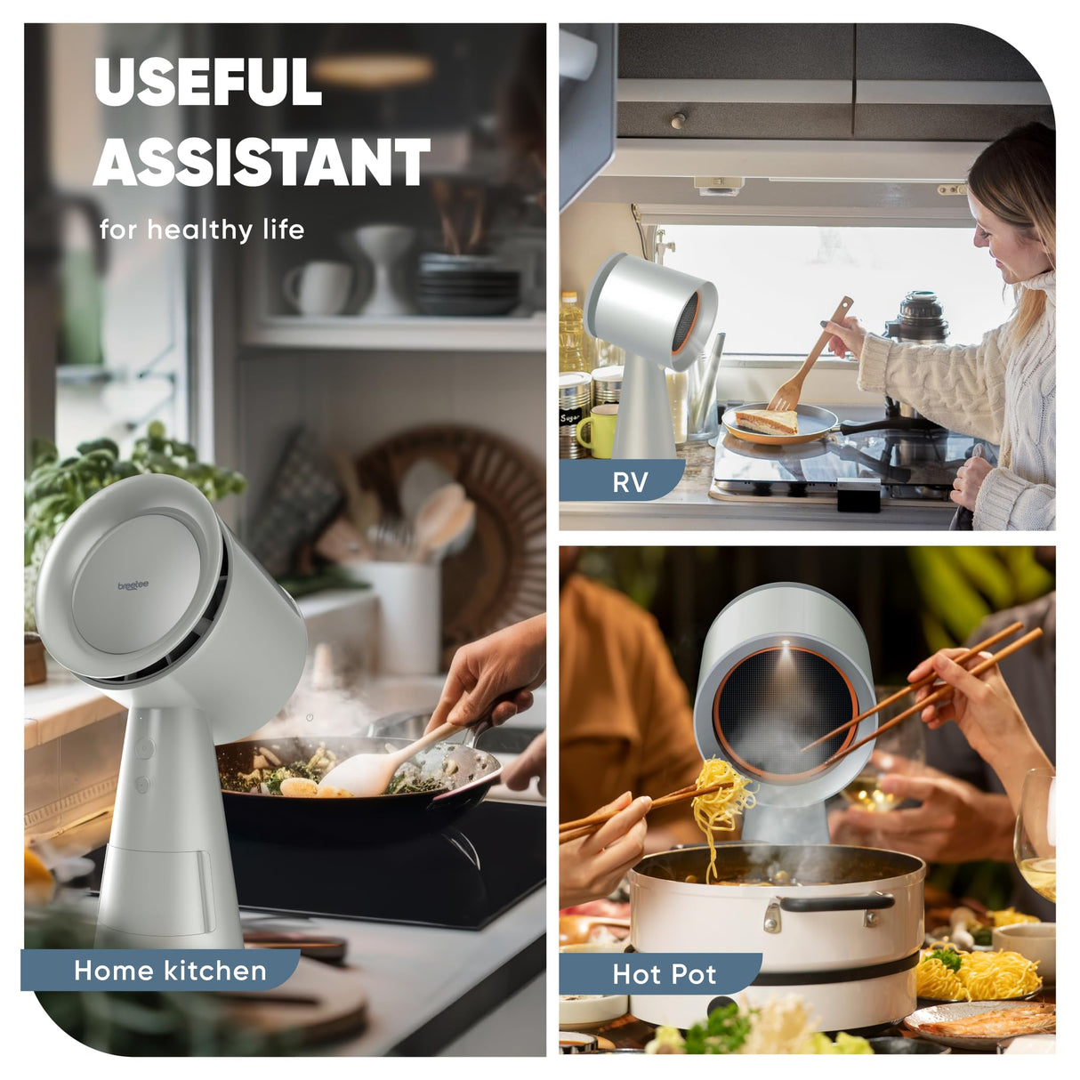 BREETEE Portable Range Hood Kitchen - Powerful 3-Speed Suction Desktop Compact Range Hood with Double Filter - Kitchen Exhaust Fan with Carbon Filters for RVs, Hot Pot Cooking, Grill Air Cleaner Breetee