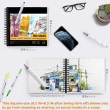 Ohuhu Mix Media Pad, 8.3"x8.3" Mixed Media Art Sketchbook, 120 lb/200 GSM Heavyweight Papers, 62 Sheets/124 Pages, Spiral Bound Mixed Media Paper Pad for Acrylic, Painting Christmas Gift Ohuhu