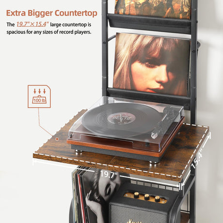 Record Player Stand with Vinyl Storage, Record Player Table with Vinyl Record Storage up to 200 Albums, Turntable Stand with Record Holder Vinyl Display Shelf, Record Player Cabinet Organizer Rack Tewinko