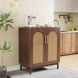 Tribesigns Set of 2 Rattan Sideboard Buffet Cabinet with Storage, 59 Inch Accent Cabinet for Dining Room, Living Room, Kitchen, Rattan and Dark Brown Tribesigns