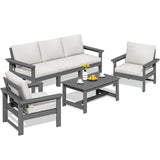 SERWALL HDPE Patio Conversation Set, 6-Piece Sectional Outdoor Furniture Set, All Weather Outdoor Couch Set Patio Furniture Set for Deck, Lawn, Grey Frame with Khaki Cushion SERWALL