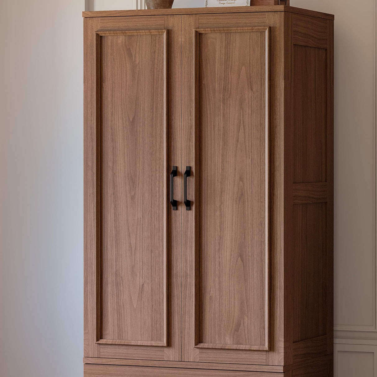 LIKIMIO Armoire Wardrobe Closet with 2 Doors and 2 Drawers 70" H x 28" W Wooden Bedroom Freestanding Wardrobe Combination for Hanging Clothes, Walnut LIKIMIO