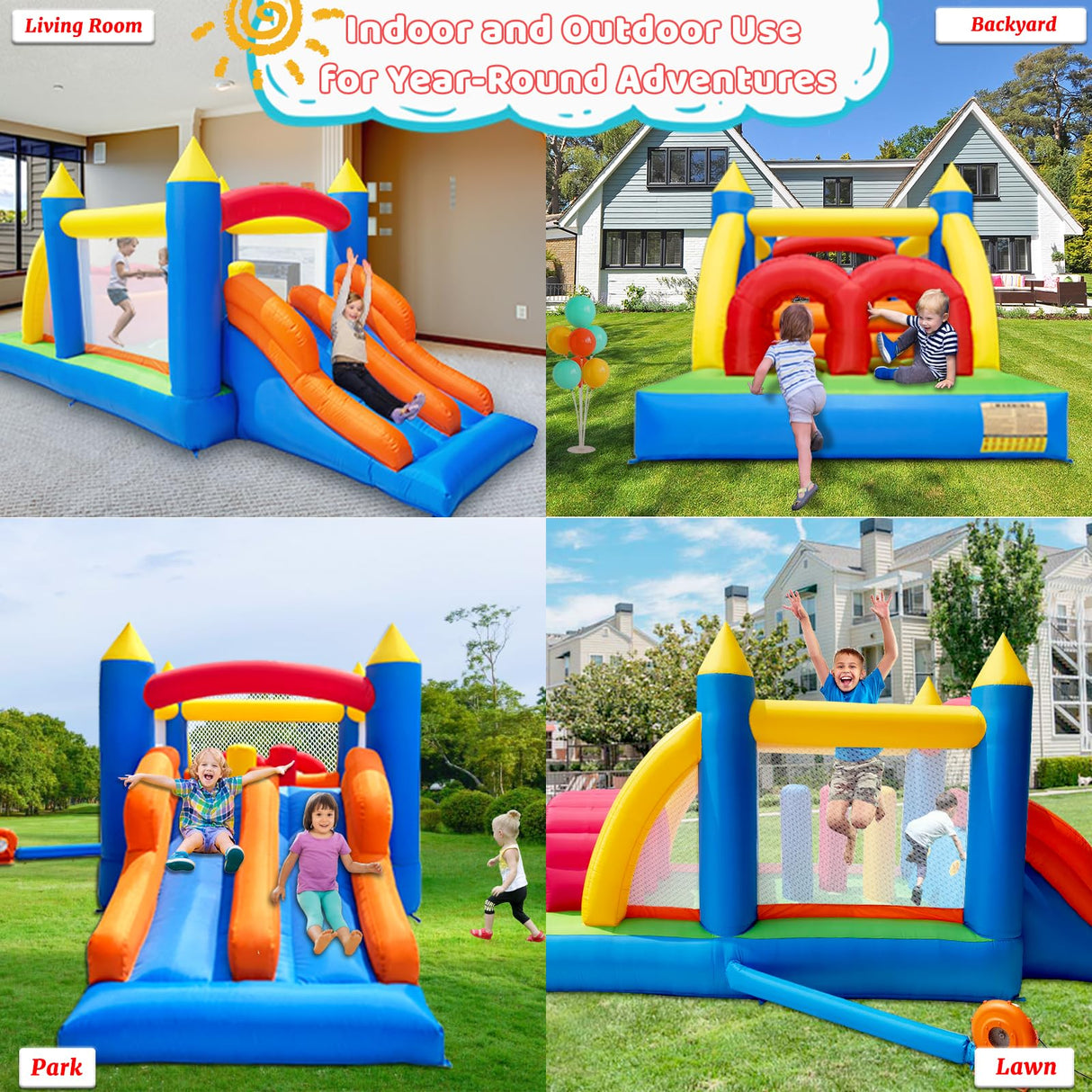HuaKastro 16.3x7.2FT Kids Inflatable Obstacle Bounce House with Dual Racing Slides, Crawl Tunnels, Climbing, Obstacles, Jumping All in One Castle Great for Children's Outdoor Party - with Blower HuaKastro