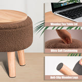 Poofzy Ottoman with Storage, Storage Ottoman, Small Foot Stool Ottoman with Wood Legs, Teddy Velvet Foot Rest for Couch, Living Room and Bedroom - Brown Poofzy