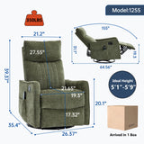 PELUMY Recliner Chair Swivel Rocking with Heat Massage - 360° Manual Recliner, 8-Point Vibrating & Lumbar Heat, Easy Assembly Chair for Living Room (Chenille, Green) PELUMY