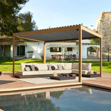 SHPAI 10’ x 13’ Louvered Pergola, Outdoor Pergola Aluminum Frame with Adjustable Rainproof Metal Roof, Permanent Sun Shade with Drainage System for Backyard, Garden and Lawn (Wooden Grain) SHPAI