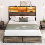 BELLEZE Riviera Full Size Bed Frame with Storage Headboard, RGB LED Light and Fast Charging Station BELLEZE