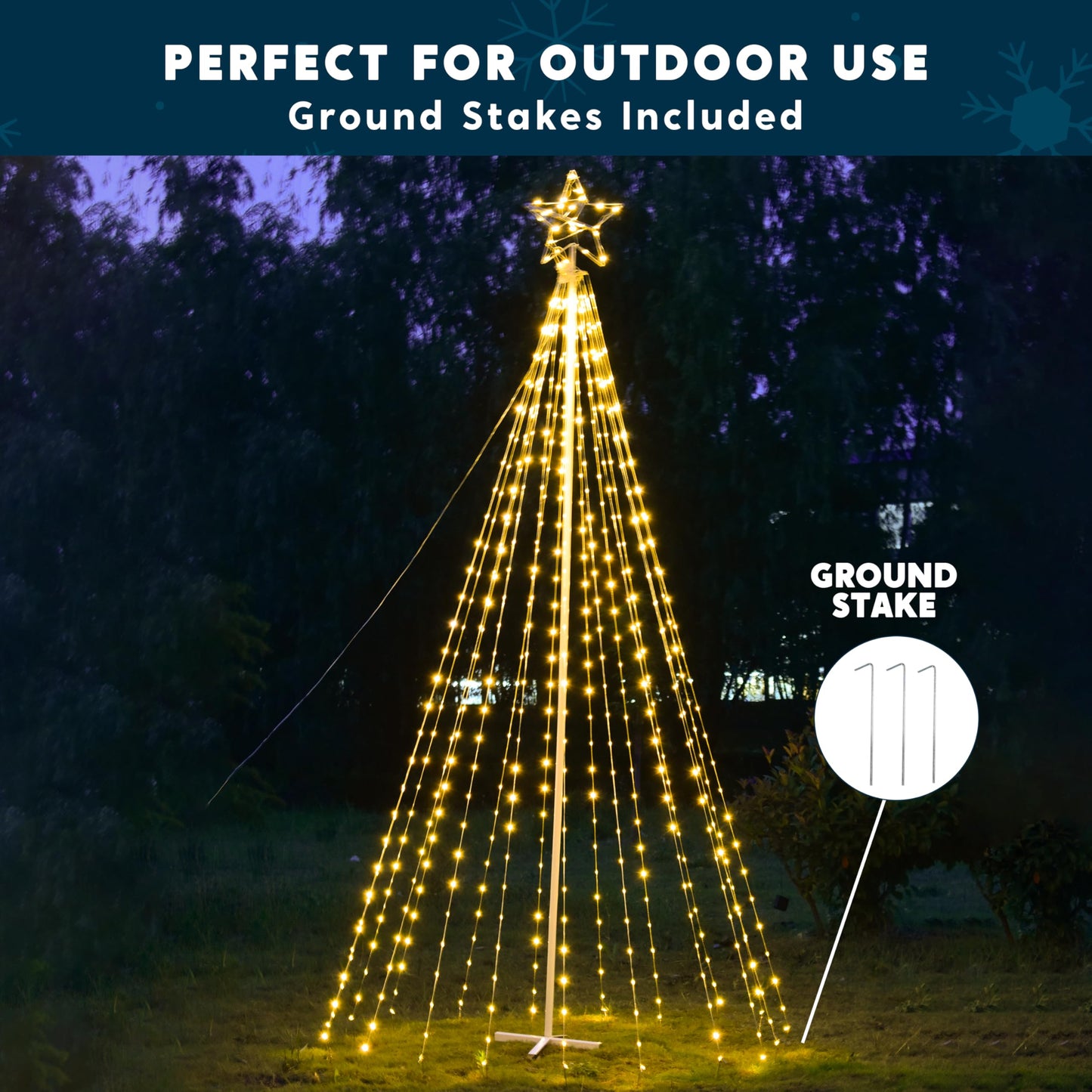 JOIEDOMI 10 ft Cone Tree Yard Light Decorations, 560 LED Warm White Lights with Metal Stakes for Indoor Outdoor Garden Holiday Décor, Christmas Eve Night Décor