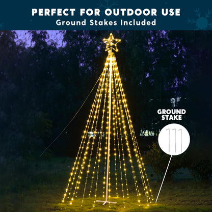 JOIEDOMI 10 ft Cone Tree Yard Light Decorations, 560 LED Warm White Lights with Metal Stakes for Indoor Outdoor Garden Holiday Décor, Christmas Eve Night Décor