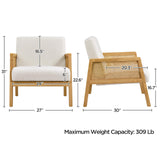 Yaheetech Boucle Fabric Accent Chair, Vintage Rattan Vanity Chair with Wood Armrest and Legs for Living Room Bedroom Makeup Room, Ivory 1 Yaheetech