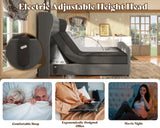 AMERLIFE King Size Adjustable Bed Frame with 51" H Velvet Upholstered and Deep Button Tufted Headboard, Electric Bed with Dual Motor/Nailhead Trim Wingback, No Box Spring Needed, Grey AMERLIFE