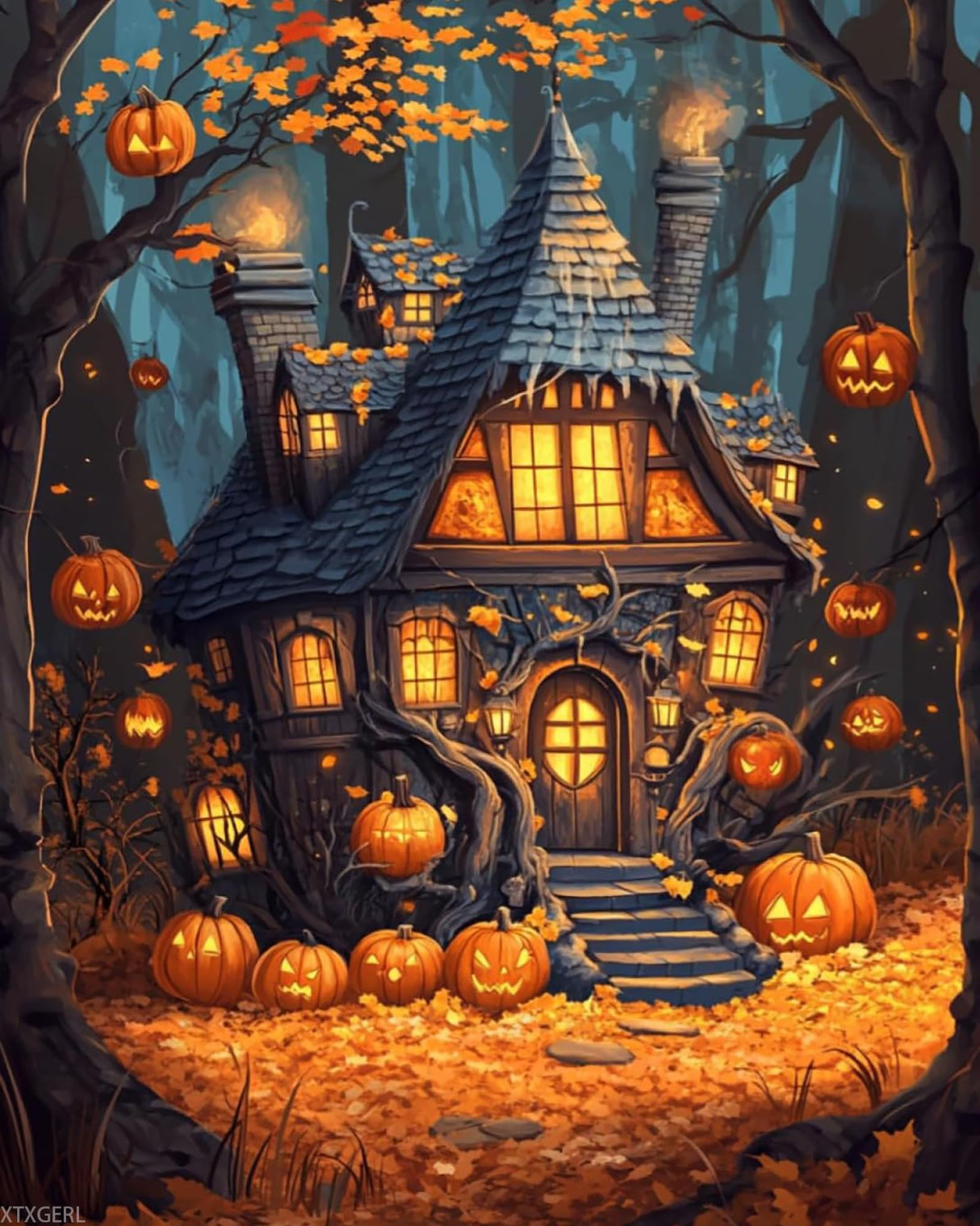 XTXGERL Halloween Paint by Numbers Kit for Adults, Fall Farm Pumpkins Paint on Canvas Skull Ghost Art Digital Oil Painting Kits Perfect for Thanksgiving DIY Gifts Home Wall Decoration 20"x16" XTXGERL