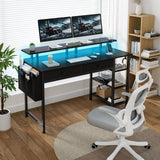 Black Computer Desk with Shelves and Drawers - 47 Inch Home Office Desk with Drawers and Shelves, Small Black Desk with Shelves, Computer Desk with Monitor Stand, RGB Gaming Desk with Power Outlet DLisiting