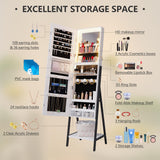 jajov 47.2" LED Jewelry Cabinet Armoire, Standing Mirror with Jewelry Storage, Jewelry Organizer Armoire with Full Length Mirror, Lockable Jewelry Mirror Cabinet (White) jajov