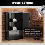 Greenvelly Metal Storage Cabinet,Black Steel Lockable Lateral File Cabinet with Doors and Shelves for Home Office Hanging Files Letter/Legal/F4/A4 Size Greenvelly