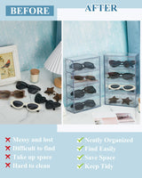 Sintuff 4 Pack Acrylic Sunglass Organizer with 4 Drawers Clear Eyewear Storage Display Case Eyewear Organizer for Women Eyeglass Holder Multiple Pair for Glasses Jewelry Watch Storage Tray Sintuff