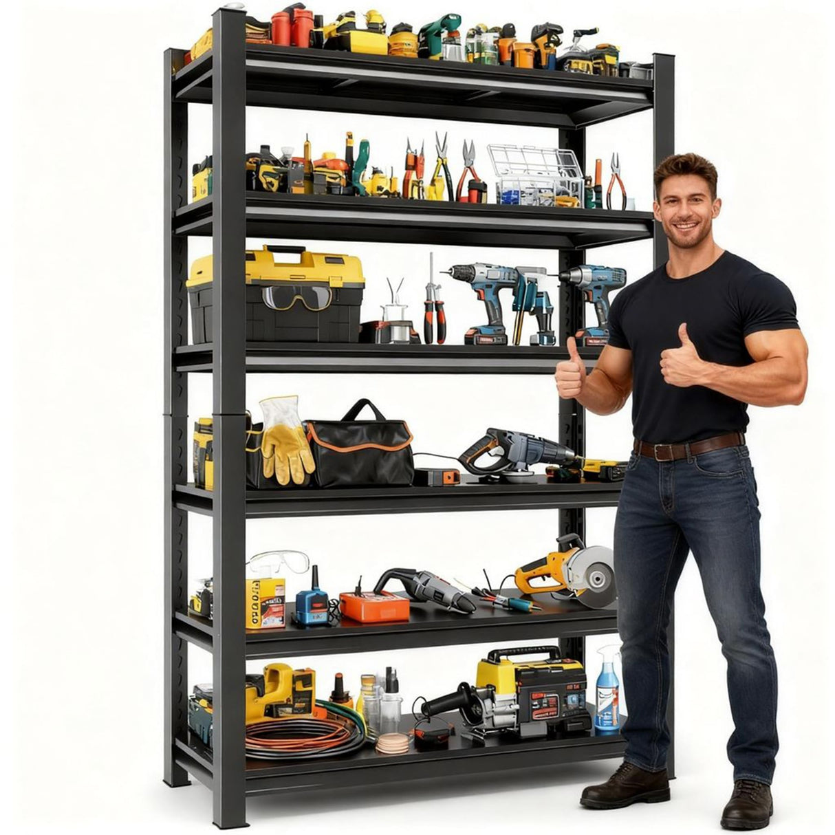 Notmise Adjustable 6-Tier Garage Shelving, Heavy Duty Steel Storage Rack, High Load Capacity, Ideal for Garage, Warehouse, or Home Organization (6-Tier 78" H x 45" W x 18" D) Notmise