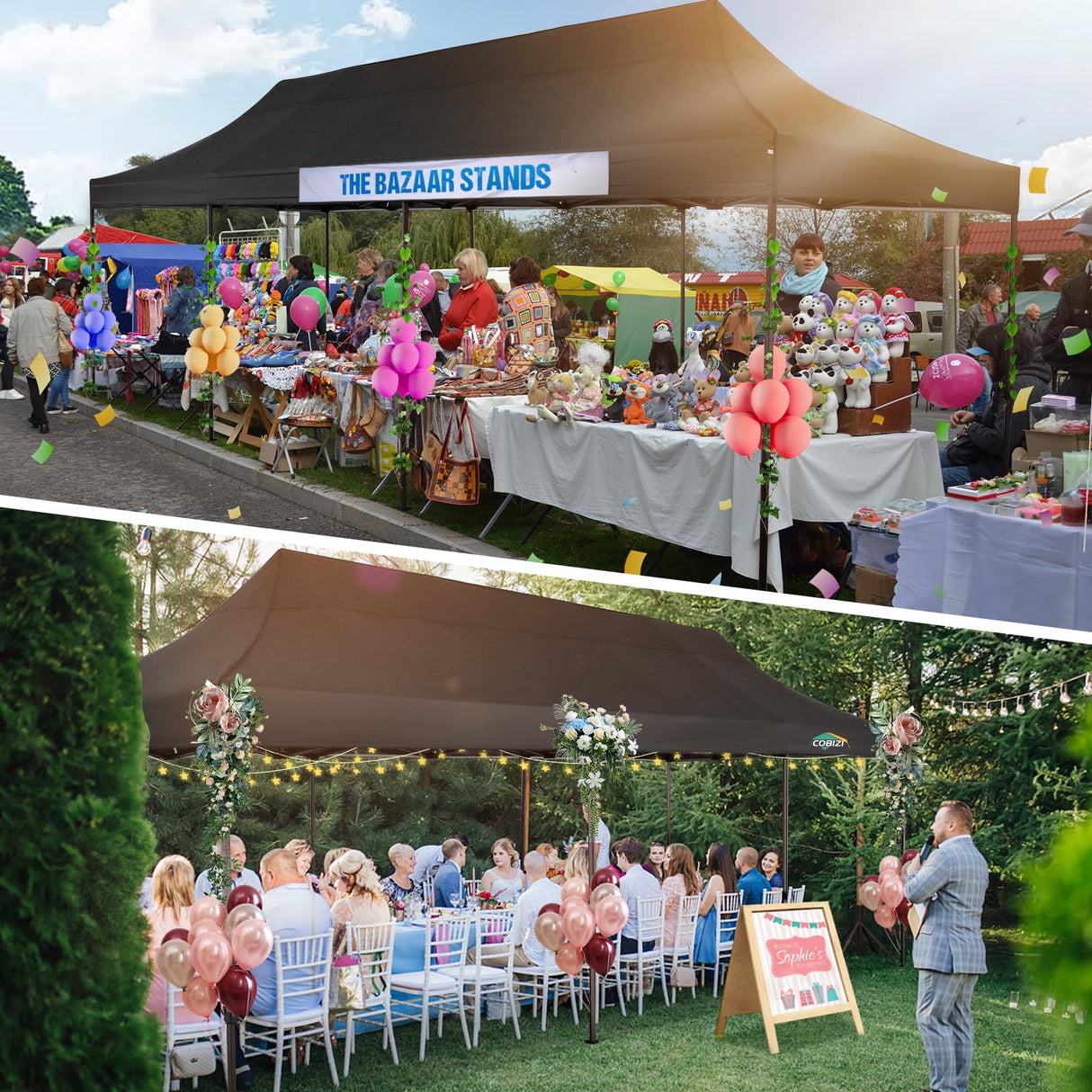 COBIZI 10x30 Pop Up Canopy Tent Heavy Duty with 8 Removable Sidewalls, Commercial Portable Tents for Parties Ez Up Canopy All-Weather Windproof & Waterproof and UPF 80+ Wedding Tent Sun Shelter COBIZI