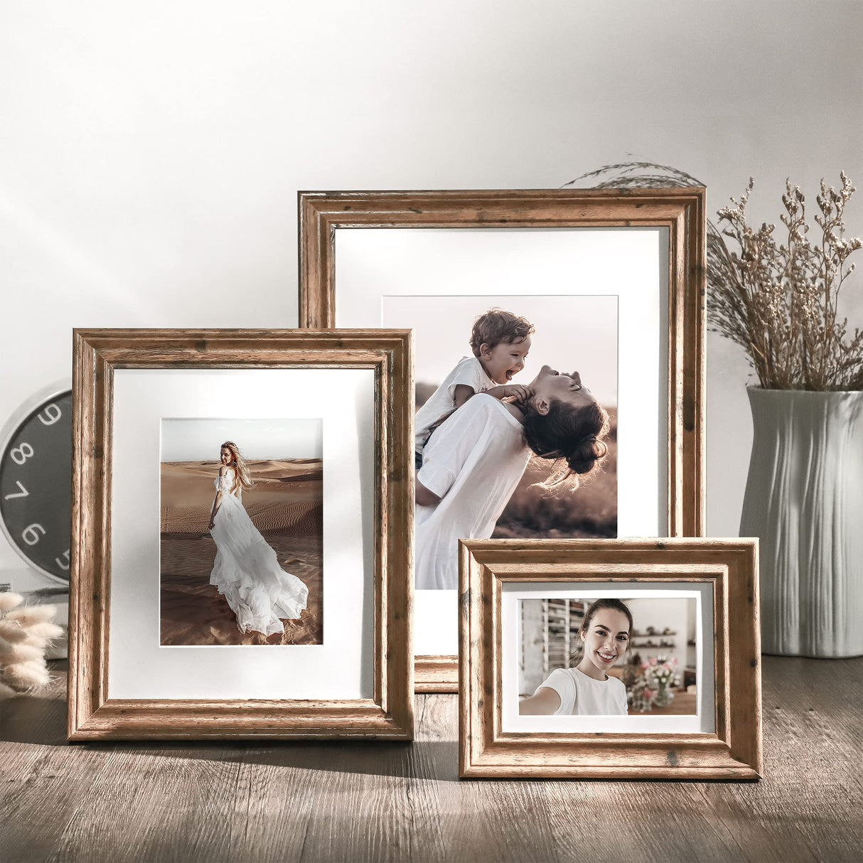 TWING 4x6 Picture Frames Set of 6, Rustic Farmhouse Picture Frame 3x5 with Mat or 4x6 Without Mat, Tabletop Display and Wall Mounting Home Decorative collage picture Photo Frames Wood Brown,Walnut TWING
