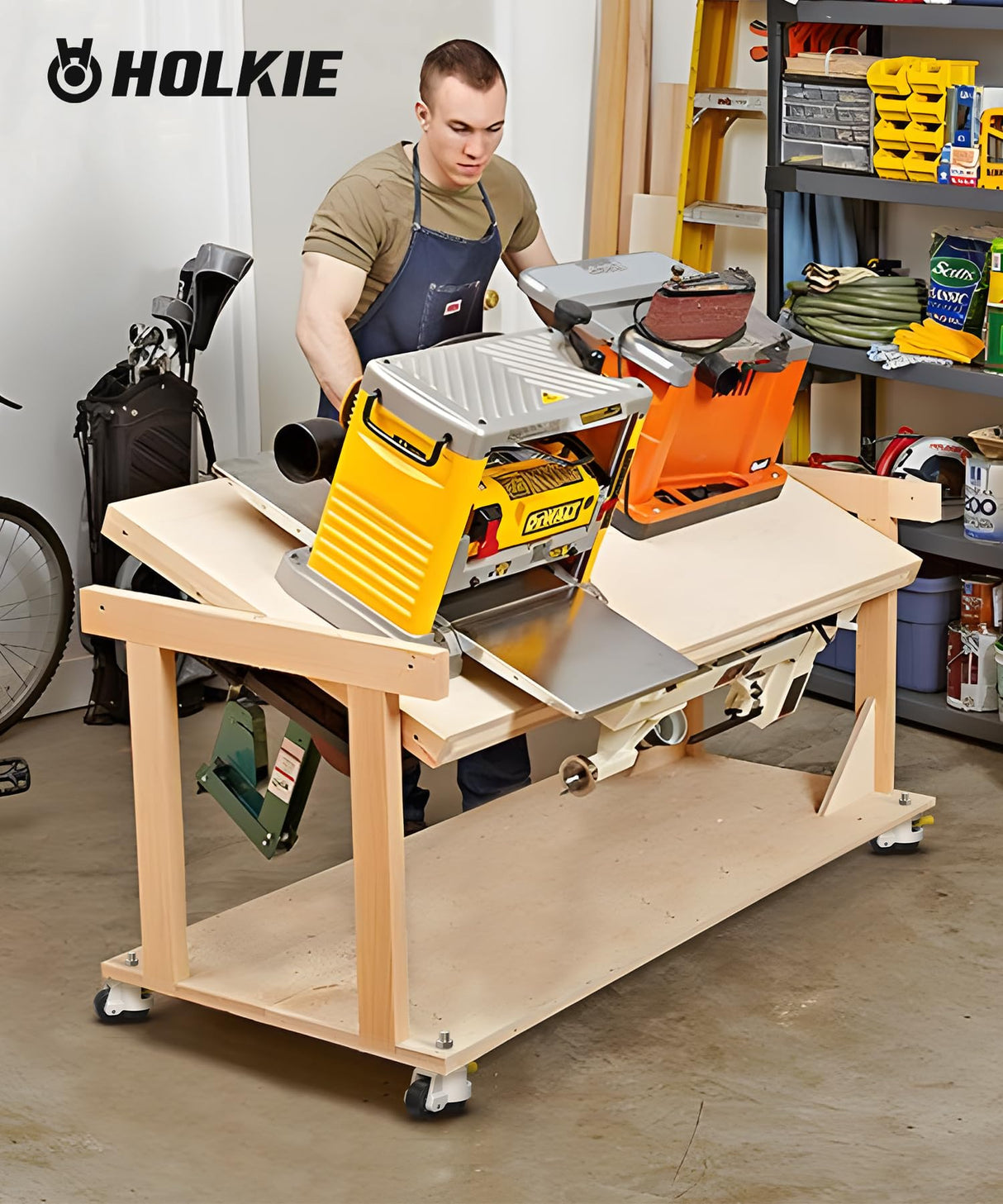 HOLKIE Leveling Stem Casters Set of 4 Heavy Duty Retractable Caster Wheels, 1/2" and M12 Stem Size, Total Capacity 3300 Lbs, Adjustable Wheel with Ratchet Handle for Workbench, Machine, Equipment HOLKIE