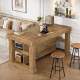 Tribesigns Kitchen Island with 3 Shelves, 55 Inches Width Kitchen Shelf with Large Worktop, Stable Wooden Structure, Farmhouse Style, Easy to Assemble, Light Brown Tribesigns