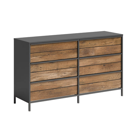 Sauder Boulevard Cafe 6 Drawer Dresser, L: 57.56" x W: 17.48" x H: 33.94", Vintage Oak Sauder