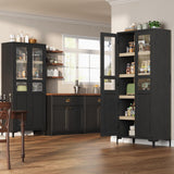 Garveehome Tall Storage Cabinet with Glass Doors, Kitchen Pantry 5 Tier Bathroom Cabinet with 2 Doors Adjustable Shelves for Kitchen, Dining Room, Bathroom (Black, 2 Door with Glass) Garveehome