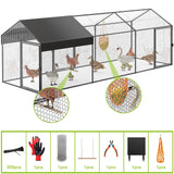 Large Metal Chicken Coop Chicken run for 10-12 chickens 120"L×40"W×40"H Portable Tractor Chicken Run with Cover & Swing, Outdoor Backyard Farm Chicken pen for Ducks, geese, dogs, rabbits, cats, etc. SPIDERCAMP