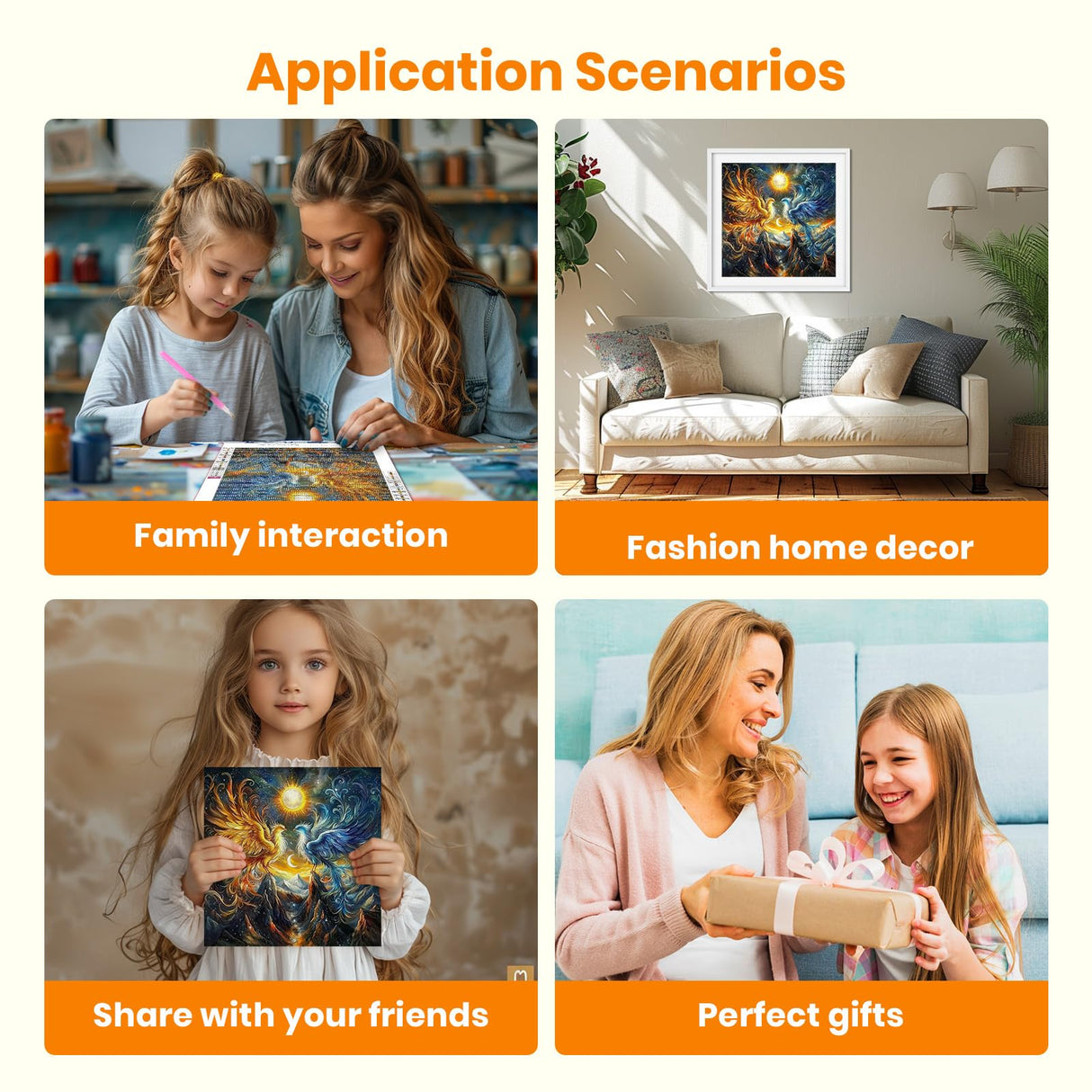 Bowetile 5D Diamond Art Phoenix Kits for Adults Beginners, Animals Diamond Painting Phoenix Kits, DIY Full Round Drill Diamonds Dots Paintings Picture Gem Art Craft for Home Wall Decor 12x12 Inch Bowetile