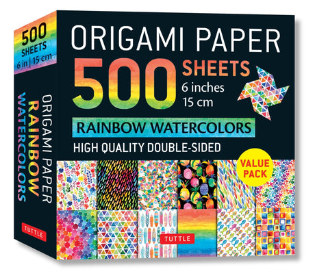 Origami Paper 500 sheets Rainbow Watercolors 6" (15 cm): Tuttle Origami Paper: Double-Sided Origami Sheets Printed with 12 Different Designs (Instructions for 5 Projects Included) WoodArtSupply