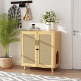 DAWNSPACES Large Cat litter Box Enclosure, 2 In 1 Hidden Cat Washroom Furniture with Sisal Covered Doors, 2 Layers Wooden Cat Cabinet with Adjustable Shelf, Side Table TV Stand for Living Room,Natural DAWNSPACES