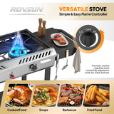 ROVSUN 2-in-1 Propane Stove & 30'' Griddle Combo with Ignition, 2 Burner 150,000 BTU Gas Stove & Grill with Side Shelves, Rolling Wheel & Regulator for Home Outdoor Backyard Camping Cooking Grilling ROVSUN