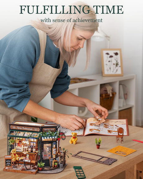 Rolife DIY Miniature House Kit 1:18 Coffe&Bar Dollhouse Diorama Model, Build Mini House Building Kit with LED Light Hobby Crafts for Adults Gift for Him Her (Tipsy Restaurant) Rolife