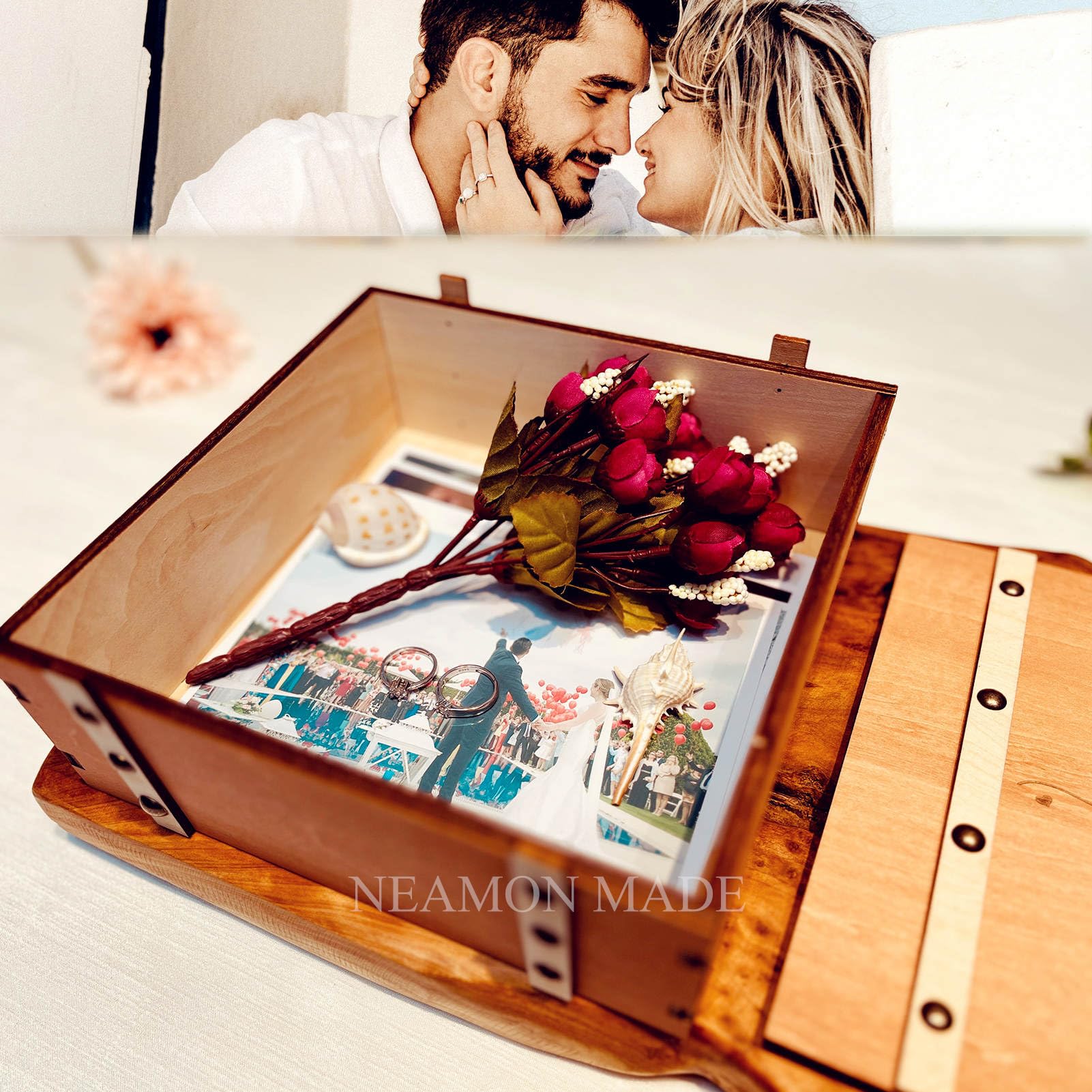 Wedding Keepsake Box With Lids Engagment Gifts for Couples Wood Storage Memory Box Bridal Shower Gifts Marriage Christmas Newlywed Gift Anniversary - WoodArtSupply