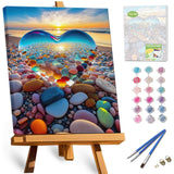 TOCARE Framed Paint by Numbers Kit for Adults, 12x16Inch Crystal Heart Beach Paint by Numbers Kit for Adults Framed,Beach Paint by Number Framed Canvas Nature (Without Easel) TOCARE
