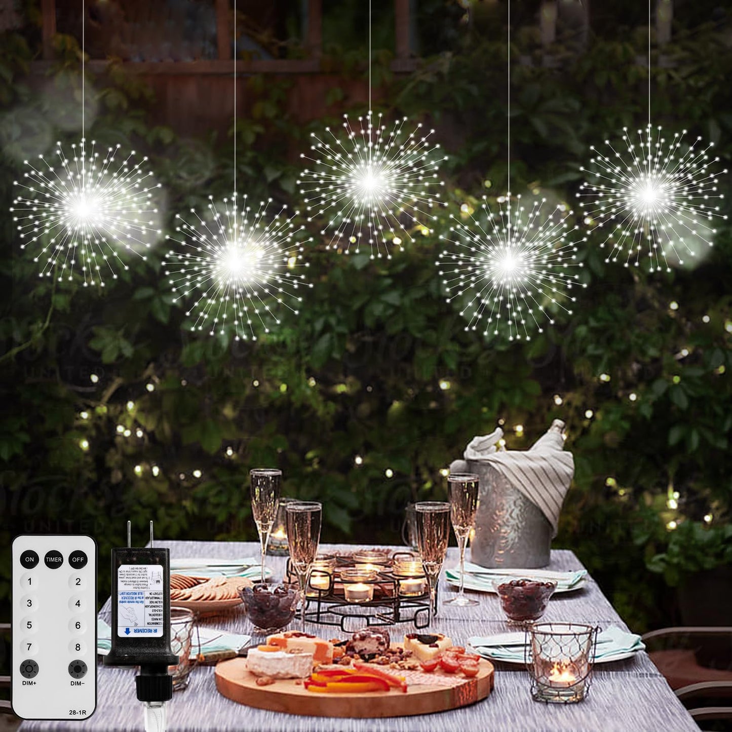 DoonDar 5 Pack 1000 LED Plug in Firework Lights Starburst Lights for Christmas Garden/Patio/Wedding/Party/Bedroom Outdoor or Indoor Decor，Waterproof Twinkle Light with 8 Modes(Cool White)