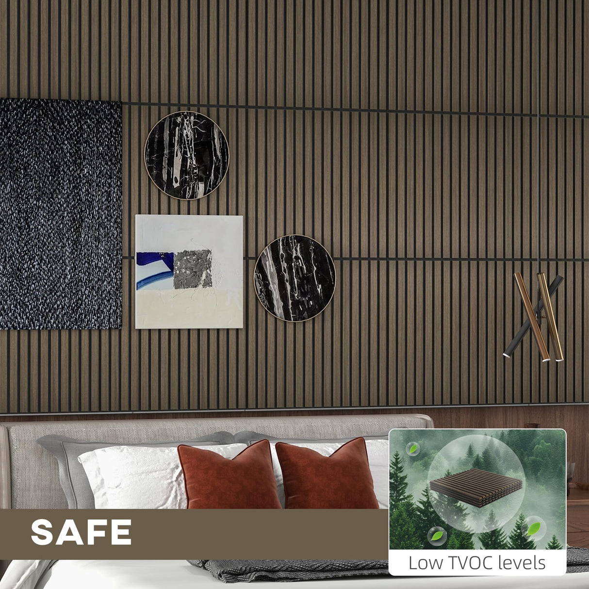 HOMCOM 4 Pack 3D Faux Wood Wall Panels, 24" x 24" Sound Absorbing Acoustic Panels, Wood Slat Wall Panels for Interior Wall Decor, Ceiling, Walnut HOMCOM