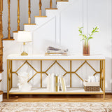 Extra-Long White and Gold Sofa Table with Open Storage Shelf by Tribesigns Tribesigns