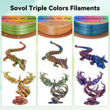 Sovol PLA Filament Silk Tri Color Co-Extrusion 1.75mm, 3D Printer Filament 1kg/ 2.2lbs, Shiny Silk Gold Green Rose Red 3 in 1 Coextrusion PLA Material +/-0.03mm Sovol
