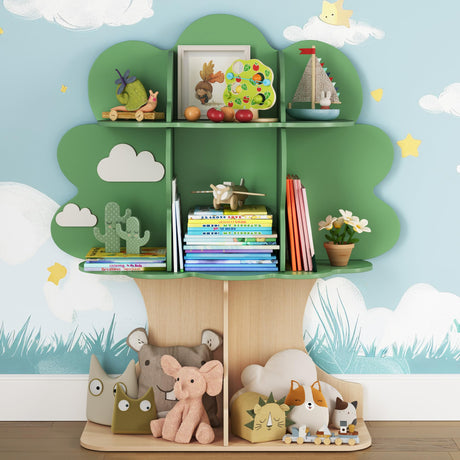 Curipeer Tree Kids Bookshelf, Toddler Bookshelf for Kids, Baby Montessori Bookshelf and Toy Storage, Wooden Kids Bookcase, Book Shelf for Kids Rooms, Nursery, Bedroom, Playroom, Green Curipeer
