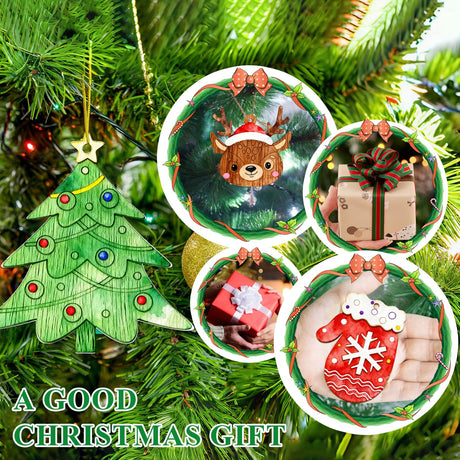 SPOKKI 108PCS Wooden Christmas Ornaments Unfinished to Paint, 12 Styles DIY Blank Wood Slices for Crafts, Christmas Tree Hanging Decorations, Holiday DIY Art Craft Kit for Kids and Adults SPOKKI