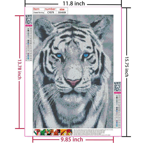 Amz Camel Diamond Painting Kit, 30x40cm White Tiger Portrait Wildlife Art, Round Drill DIY Craft for Adults, Majestic Animal Decor Gift Amz Camel
